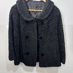 Real Persian Lamb Fur straight  jacket coat ‎ KARAKUL ASTRAKHAN